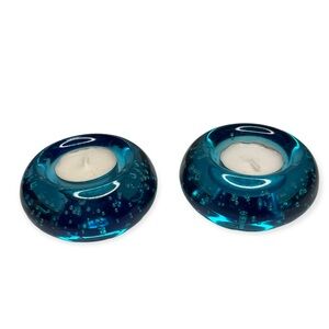 IKEA Art Glass Votive Tea Light Candle Holders Turquoise